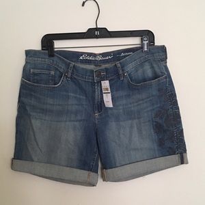 Eddie Bauer:JeanShorts-10,Gray embroidered flowers