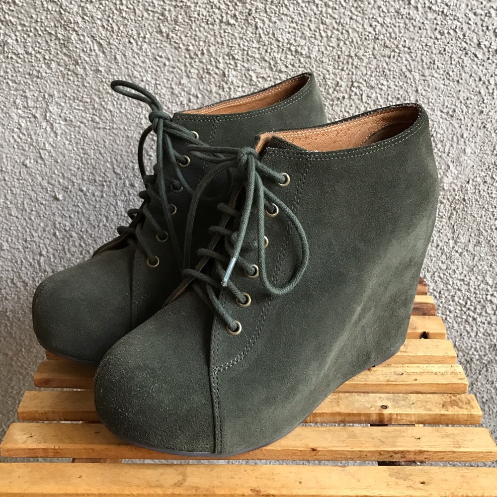 Jeffrey Campbell Olive Suede 99 Tie Wedges