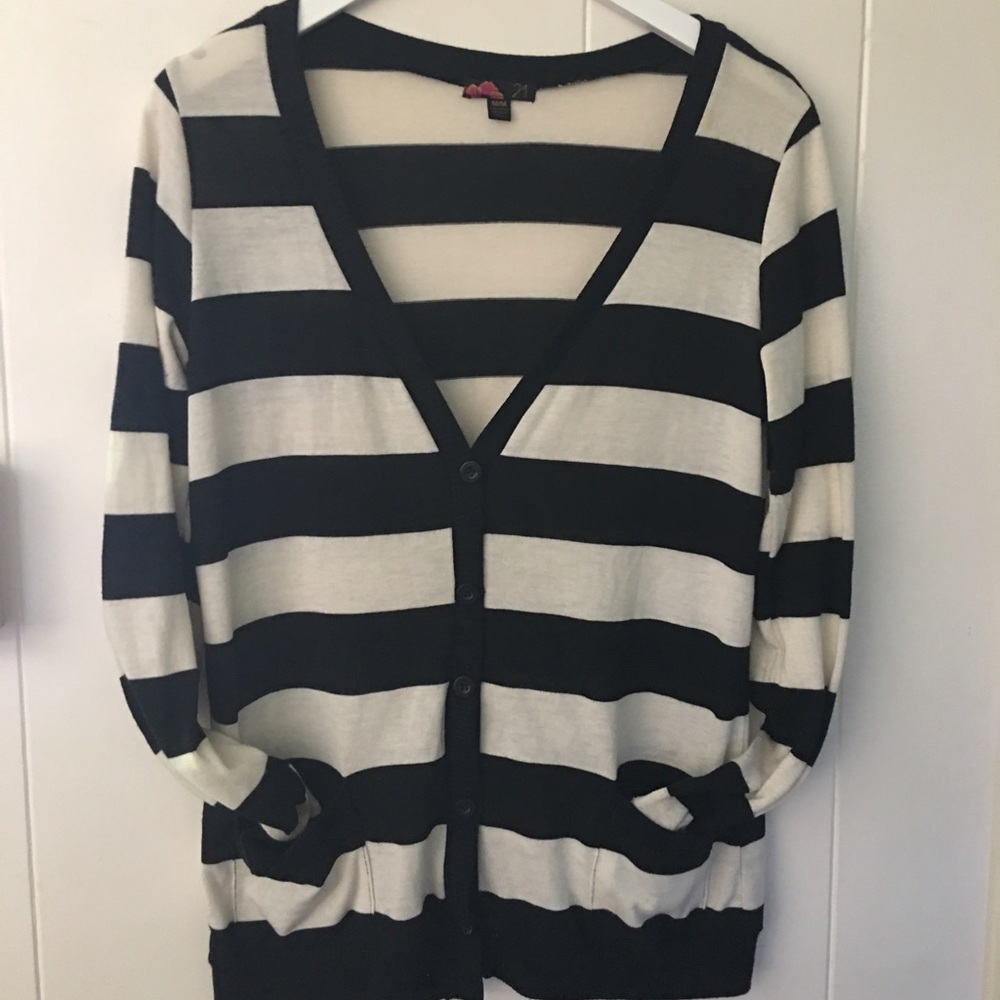 Black and White Striped Cardigan (M)
