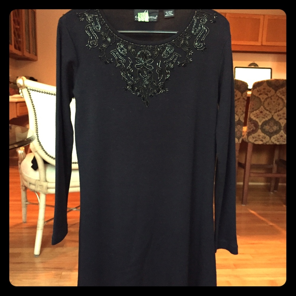 Black Beaded Dress by Carole Little - 30% Wool