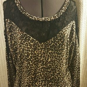Dukakis Leopard Long Sleeve Top Black Lace Large