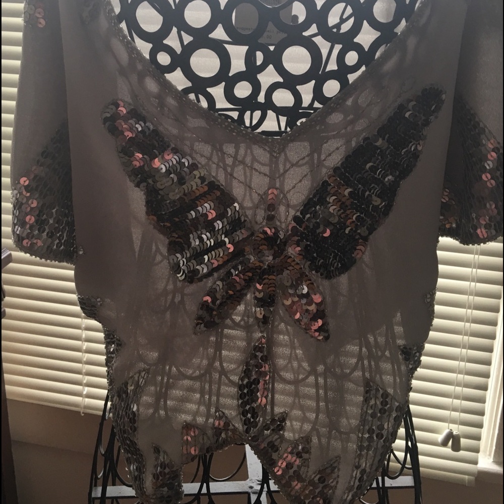 Free People silver sequin mid rise Top RARE