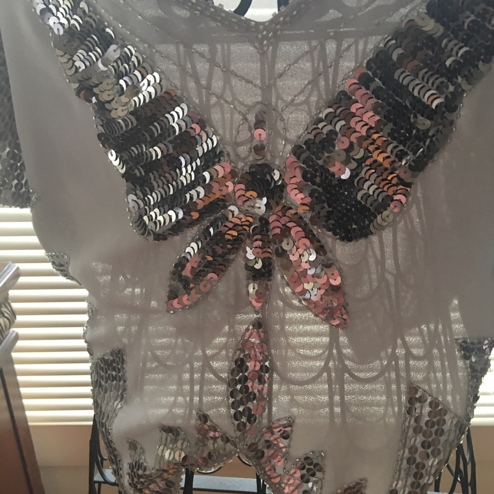 Free People silver sequin mid rise Top RARE - Picture 3 of 4