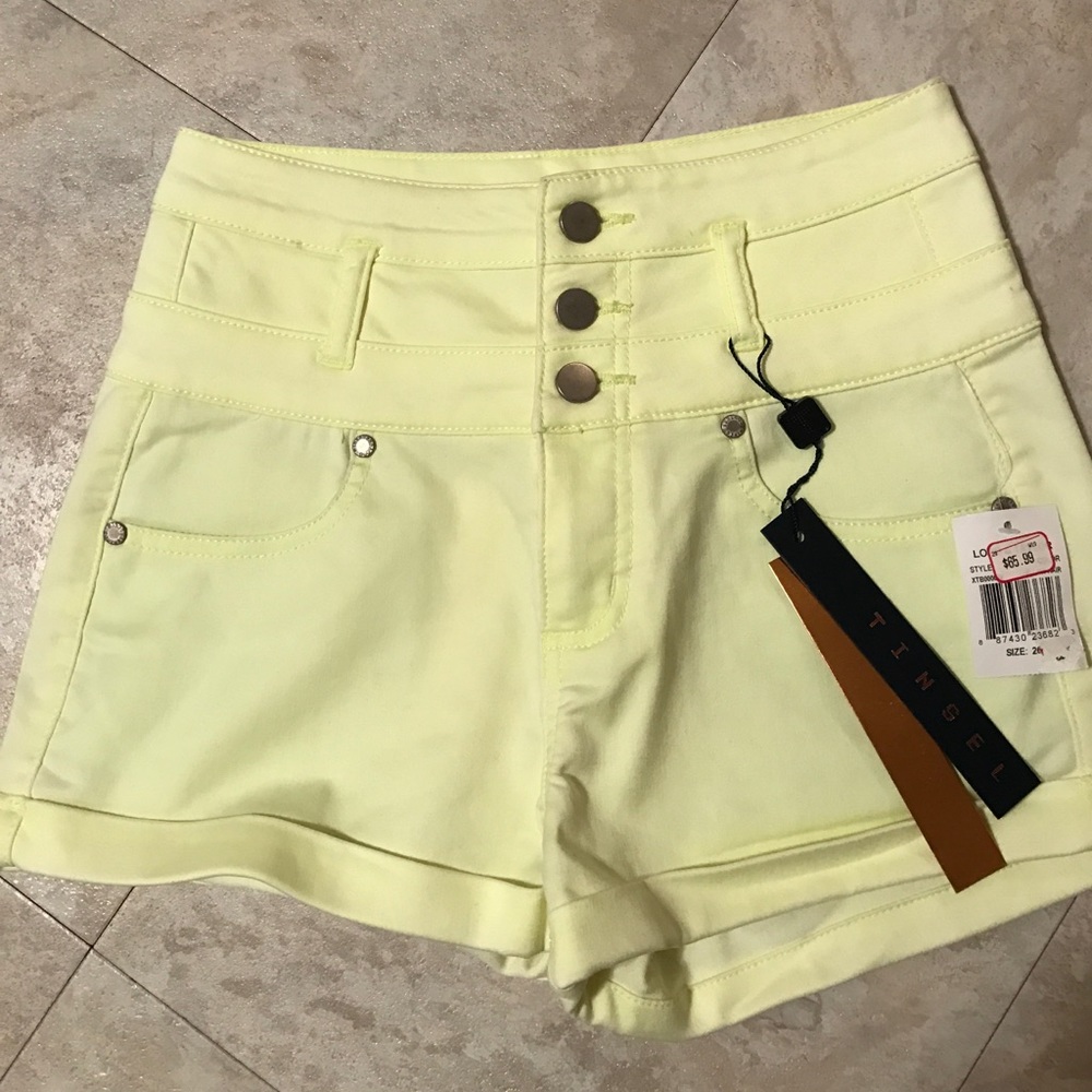 Tinsel yellow three button shorts NWT