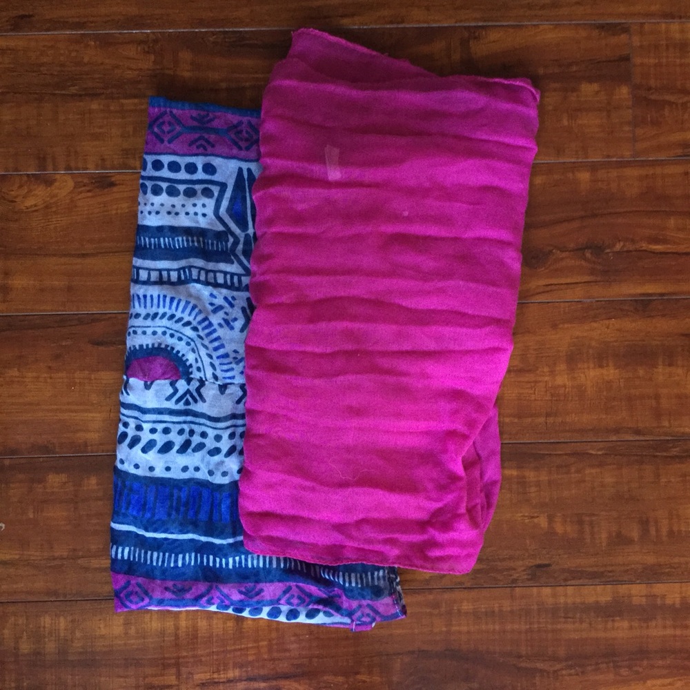 Bundle of blue tribal pattern and purple scarves