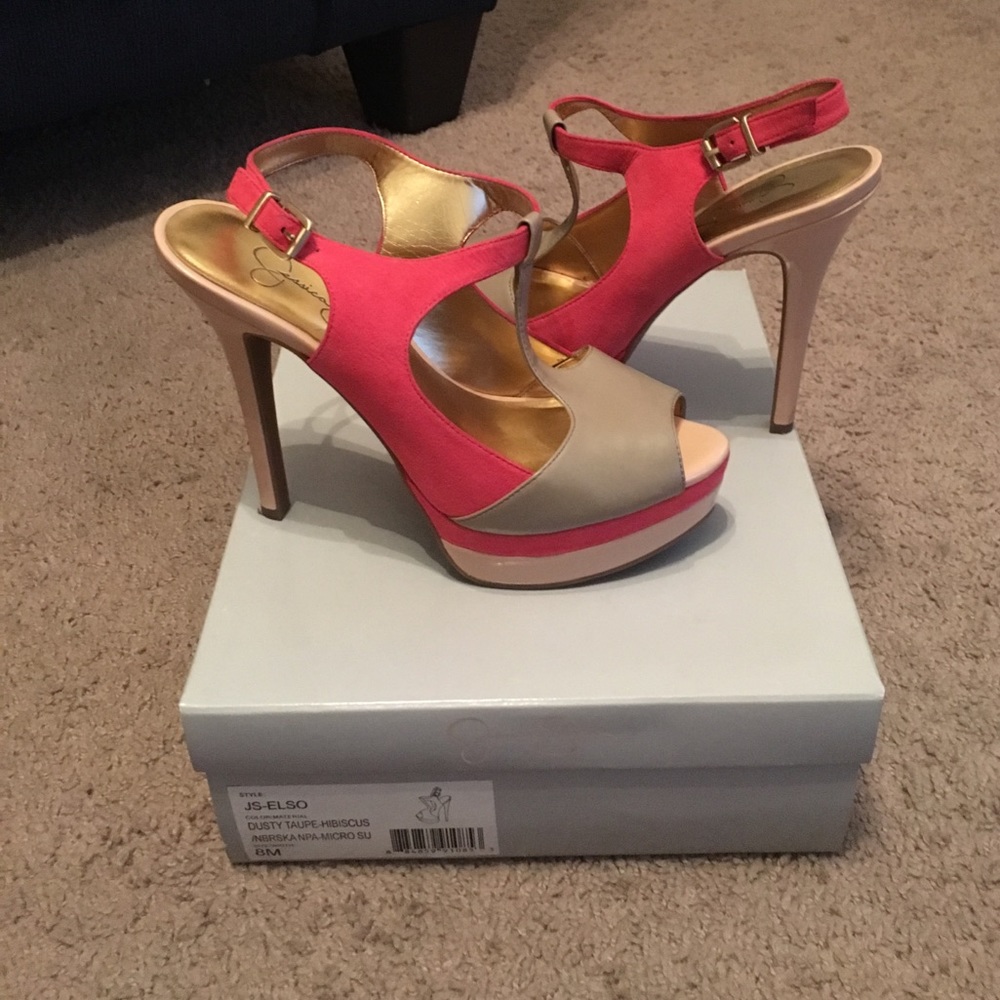 Taupe/pink Jessica Simpson heels
