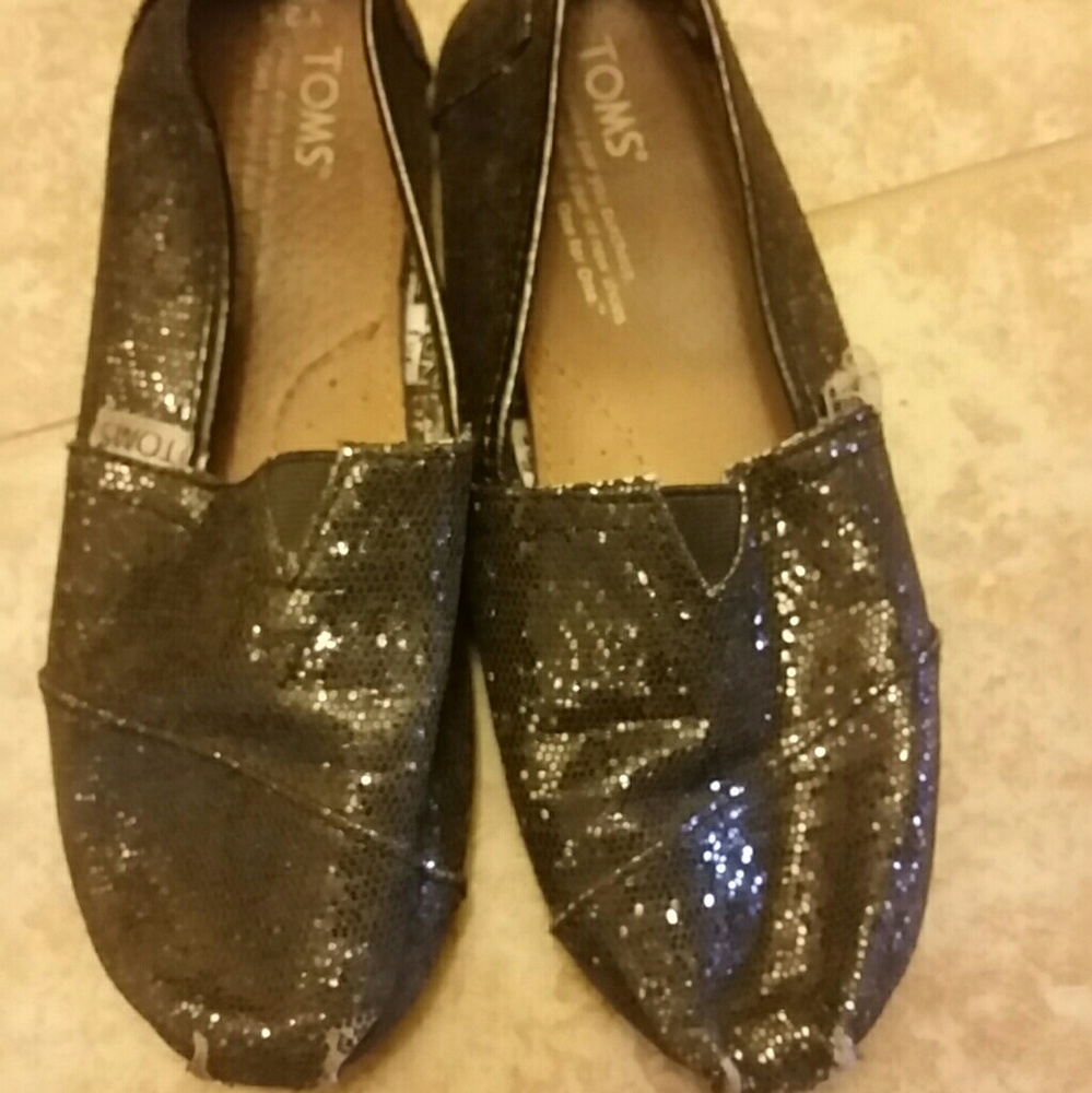 Girl's Tom's black sparkle shoe