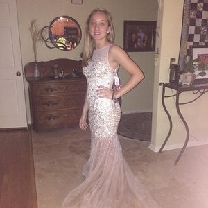 David's Bridal Embellished Illusion Tulle Dress