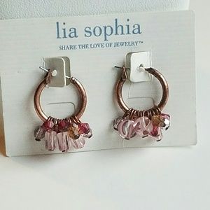 Lia Sophia pink beaded hoop earrings NWOT