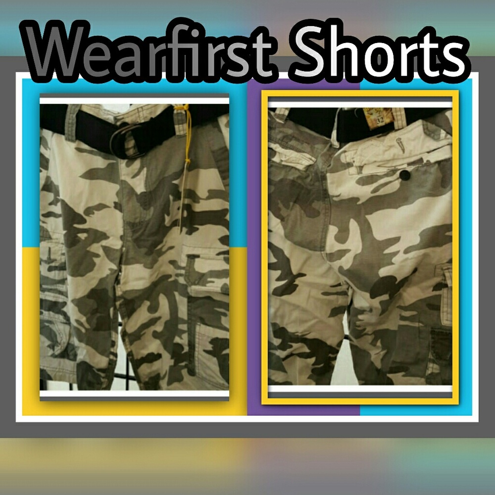 NWT WEARFIRST CAMO BELTED CARGO SHORTS, SIZE 31 - Picture 2 of 9