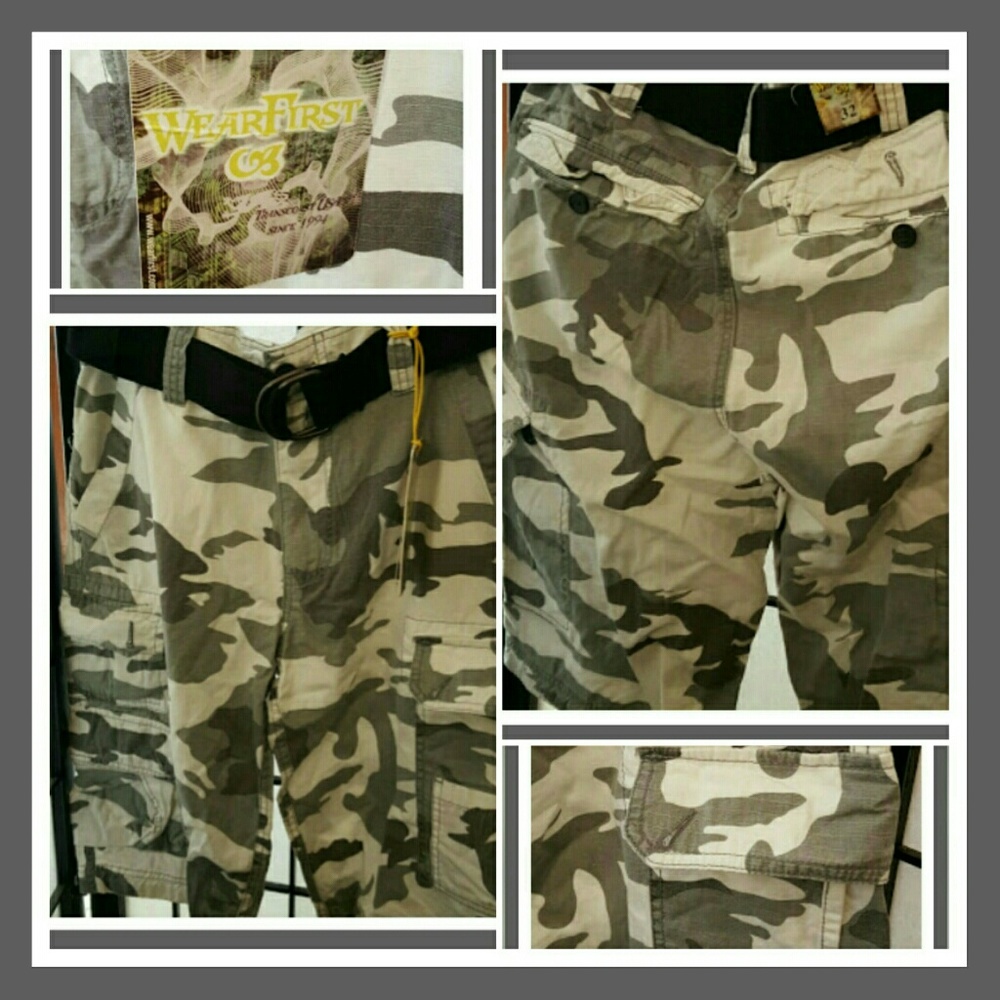 NWT WEARFIRST CAMO BELTED CARGO SHORTS, SIZE 31 - Picture 3 of 9