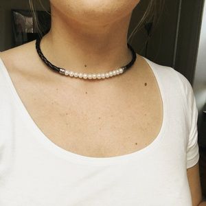 Honora Pearl and Black Leather Choker Necklace