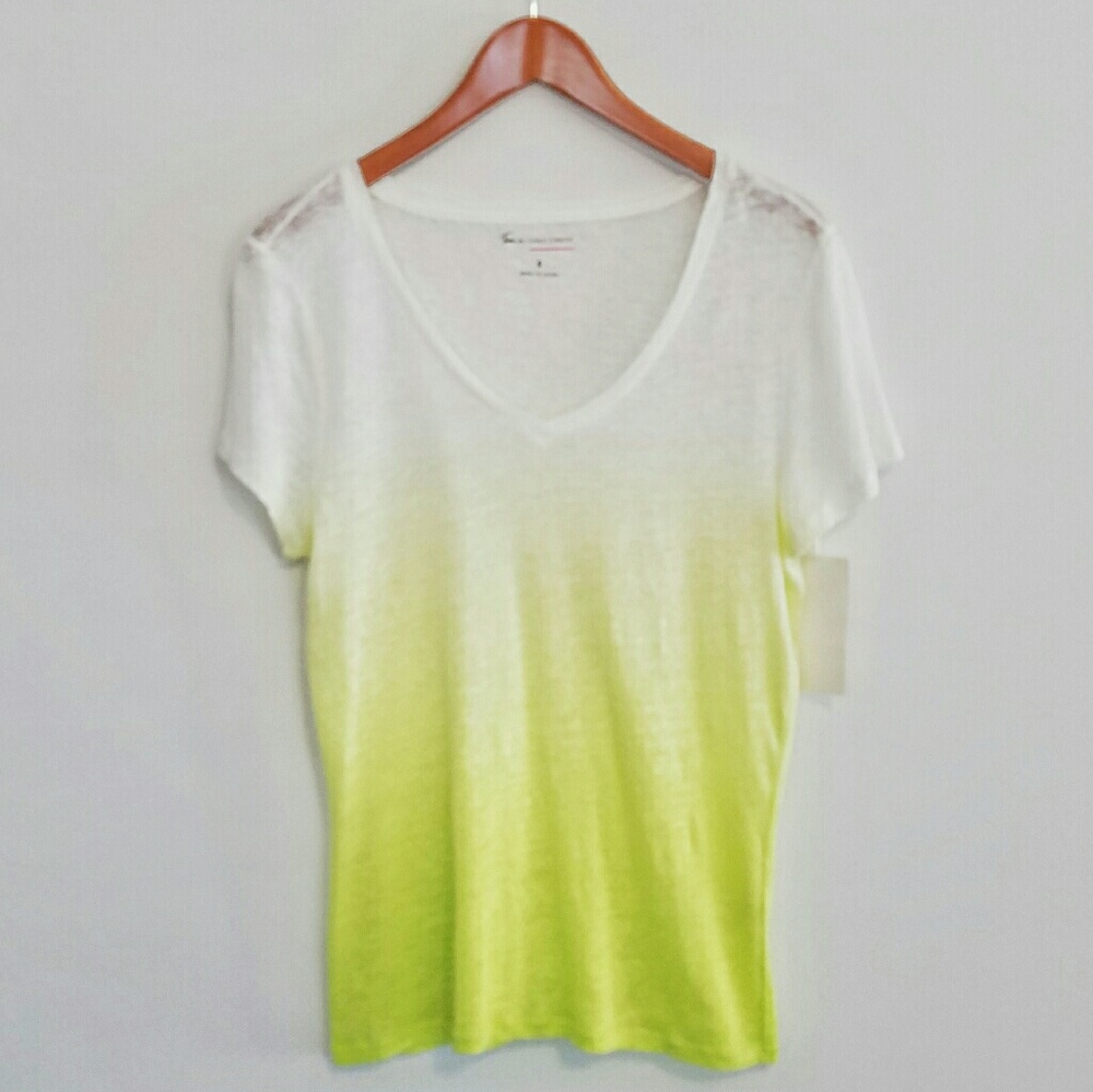 VINCE CAMUTO Rare Yellow White Ombré Tee Linen