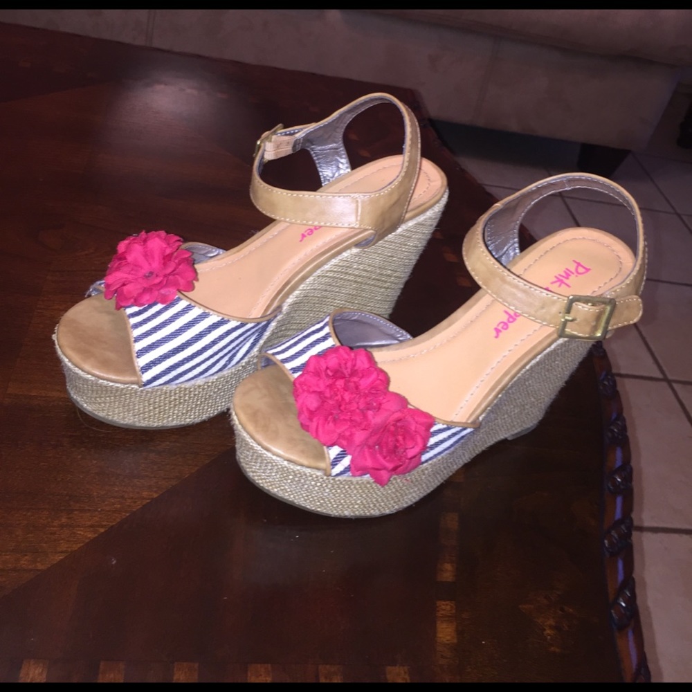 Navy Blue & Red Wedges