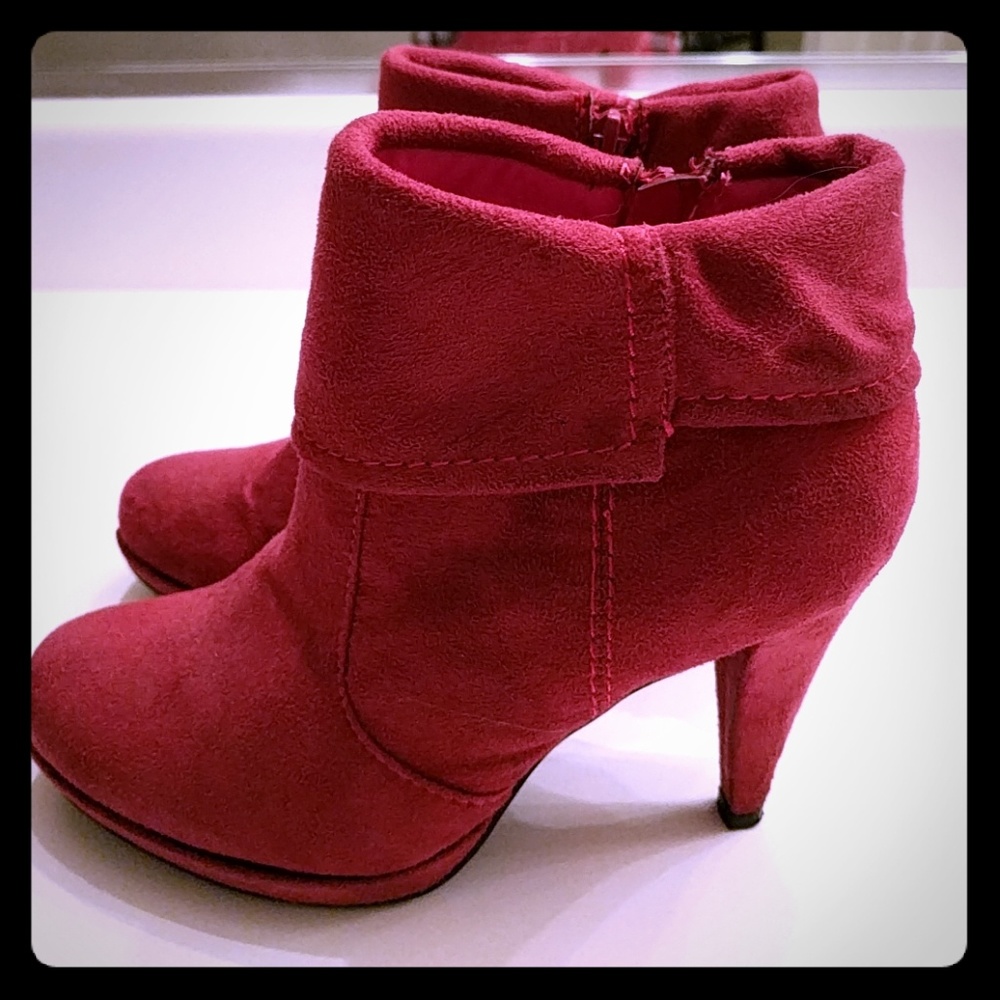 Magenta Faux Suede Bootie Heels