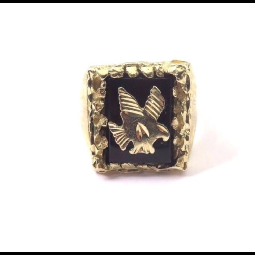 10k Yellow Gold Men's Eagle Ring With Black Onyx