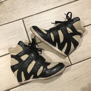 Beige and Black Sneaker Wedges