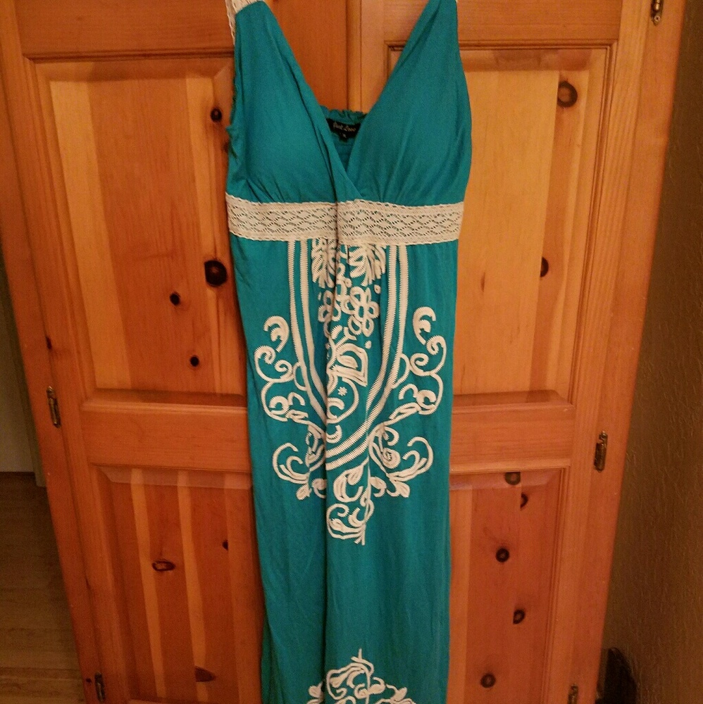 Turquoise embroidered sun dress