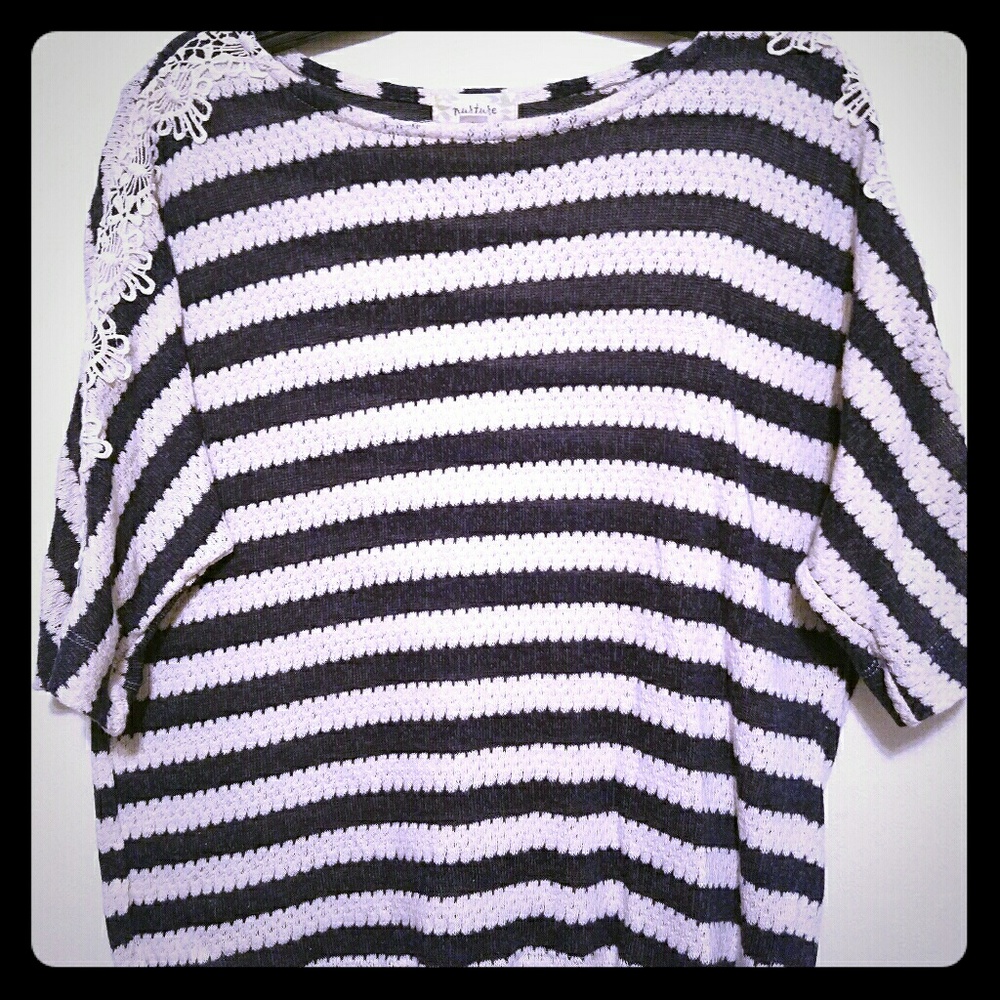 Striped shirt with lace detail on arm