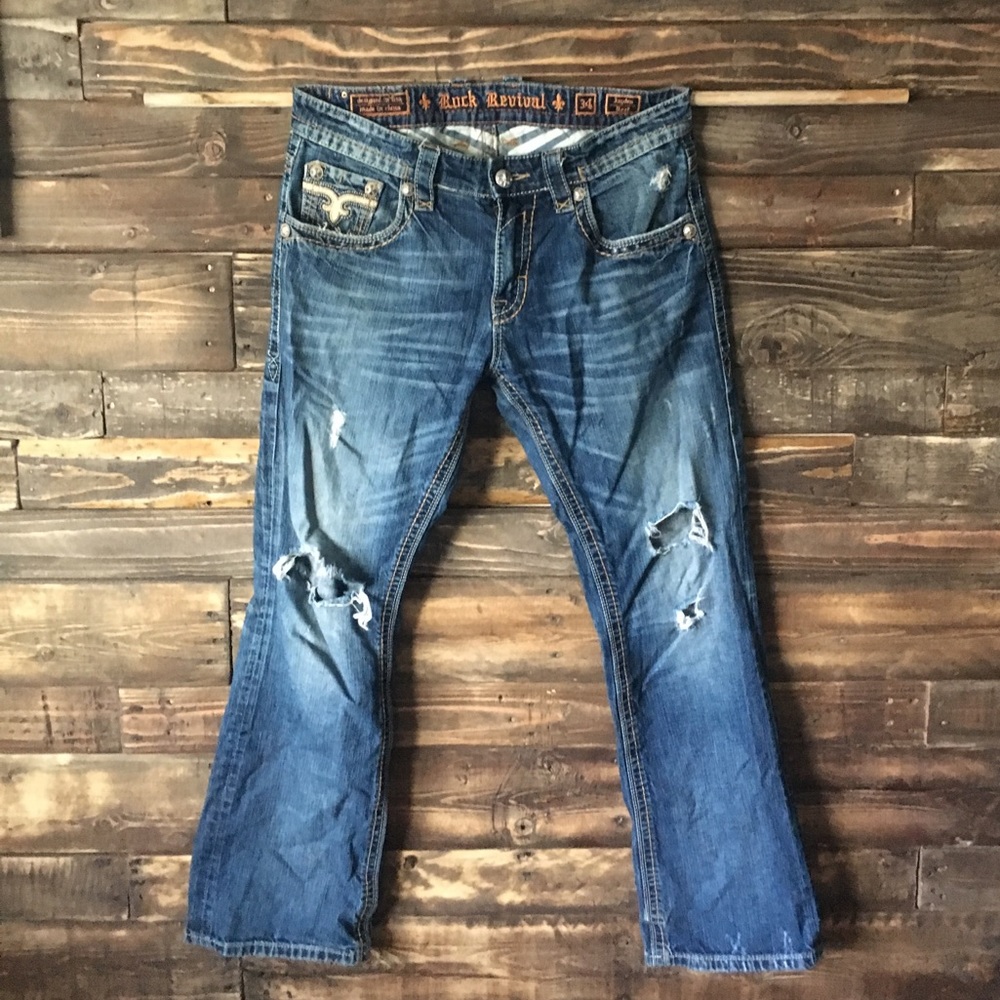 Rock Revival Jayden Boot Mens34 Distressed Jeans.
