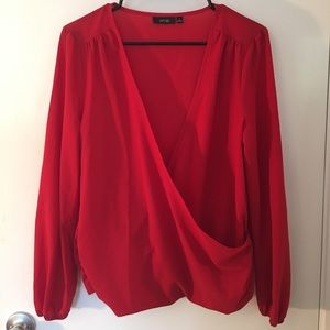 Red draped womens blouse