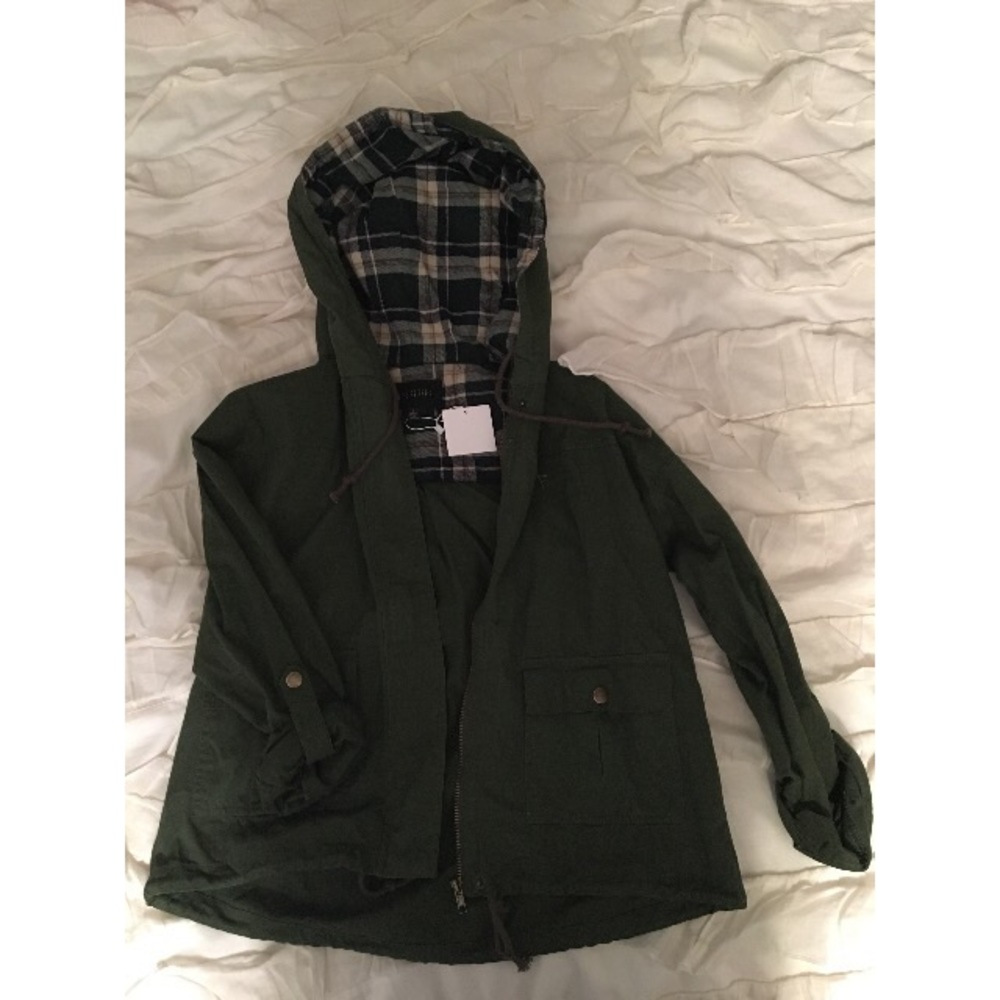 New!!! Green army jacket with flannel hood