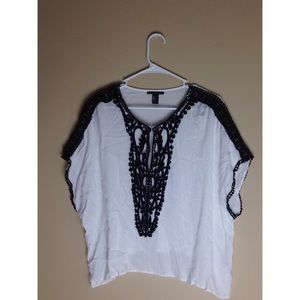 Forever 21 White Blouse With Black Lace Detailing