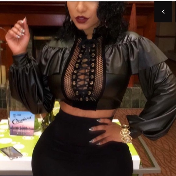 Black 2piece Leather-like Top/Skirt Set Sz XXL - Picture 2 of 5