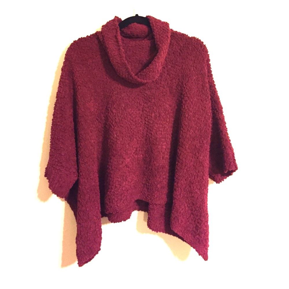Red cowl neck sweater. Fluffy sweater