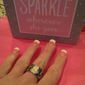 Stainless steel CZ two tone gold silver heart ring