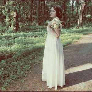 Strapless beige bridesmaid dress