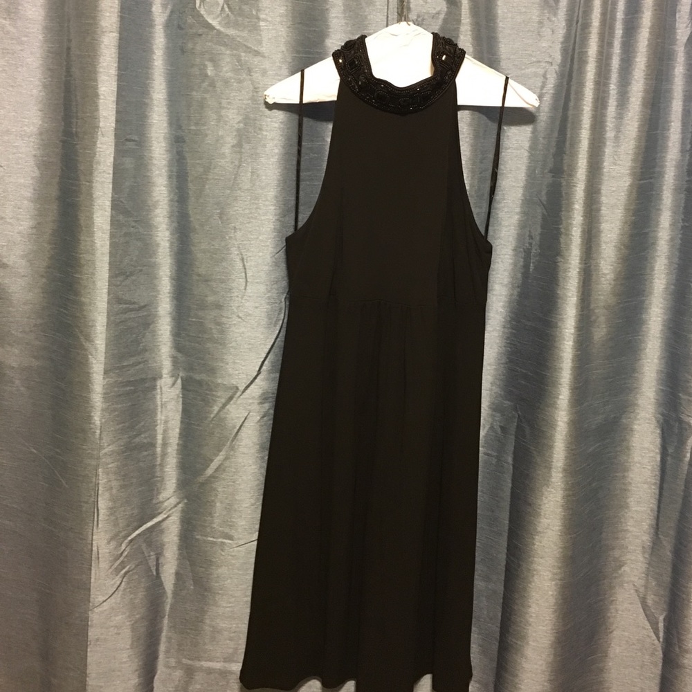 Comfy Black Dress w/a Jeweled High Neck