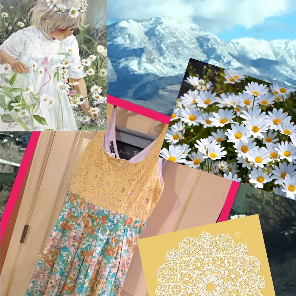 Watercolor Daisy and Lace Dress