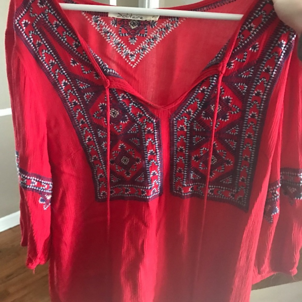 Red Flowy embroidered shirt
