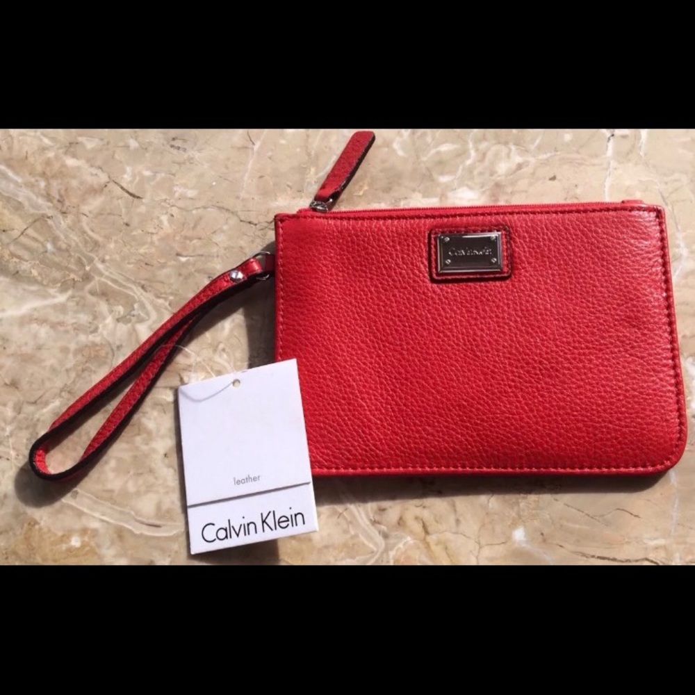 ***SOLD***.Calvin Klein Red Leather Wristlet *NWT*