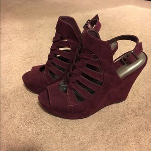 Wine colored wedges. Never worn