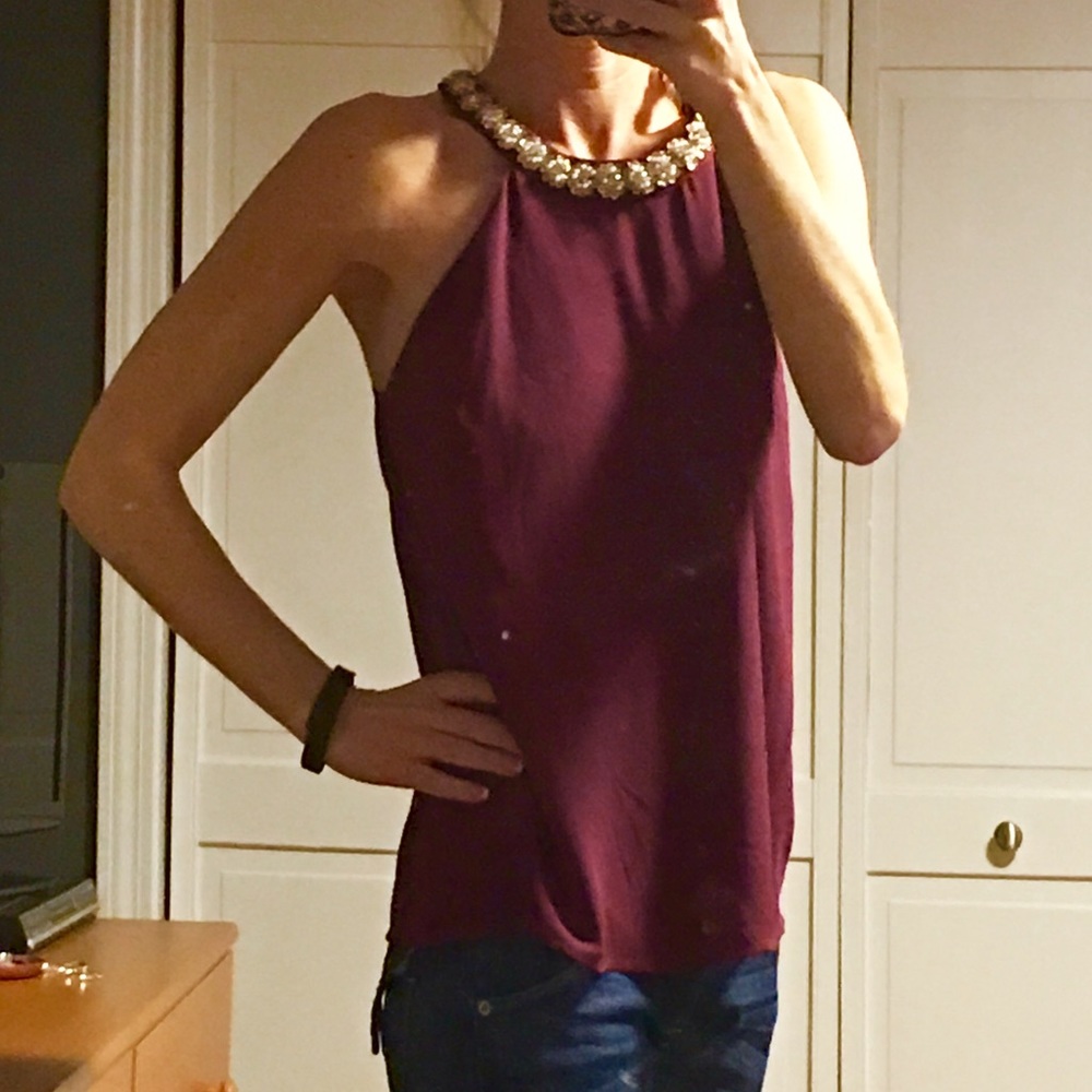 Dressy Beaded Collar Tank Top