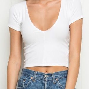 Brandy Melville Ribbed Short Sleeve With Deep V