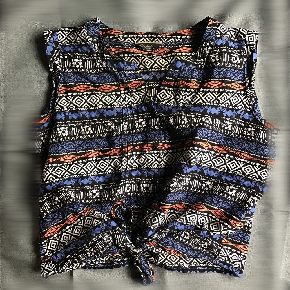 Tribal Print Tie Knot Sleeveless Top