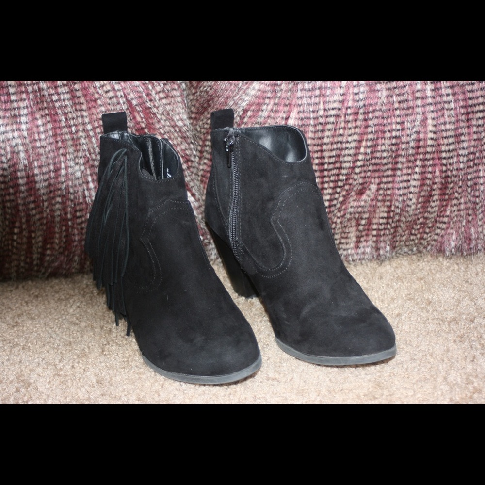 Black suede fringe booties from Charlotte Russe