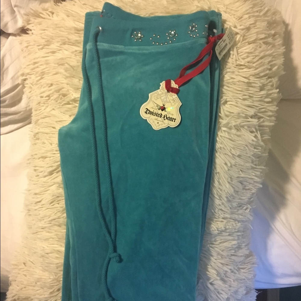 Designer Blue Bedazzled Sweat Pants