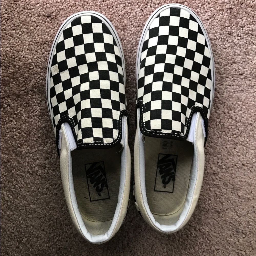 Checkered Vans slip on