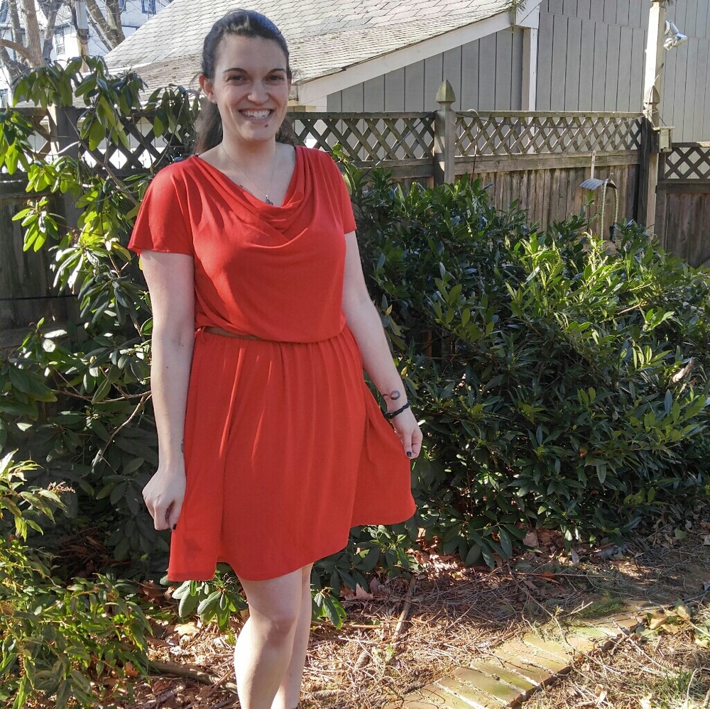 Short Red Cowlneck Dress