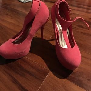 Pink suede heels