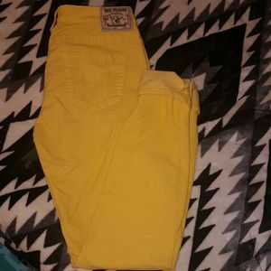 Mustard yellow True Religion skinny jeans corduroy