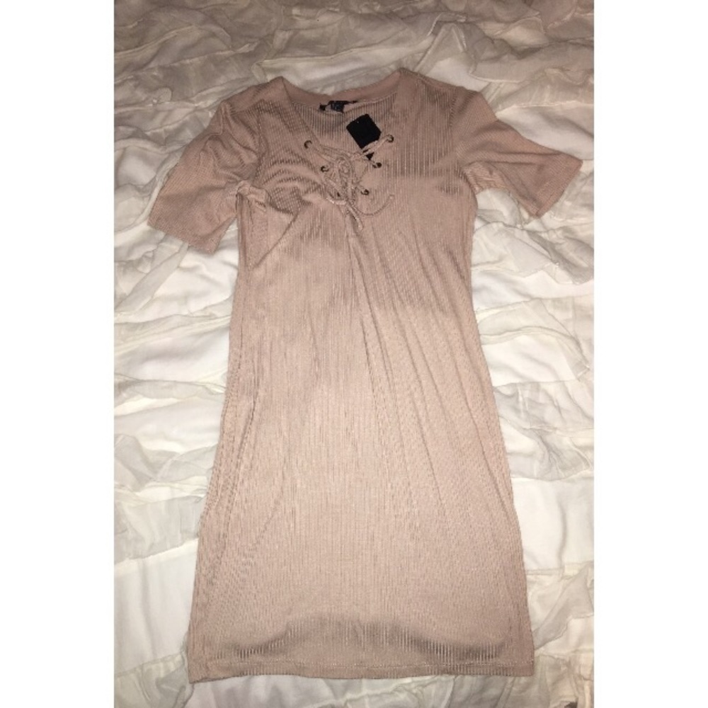 Brown Lace-up Bodycon Dress