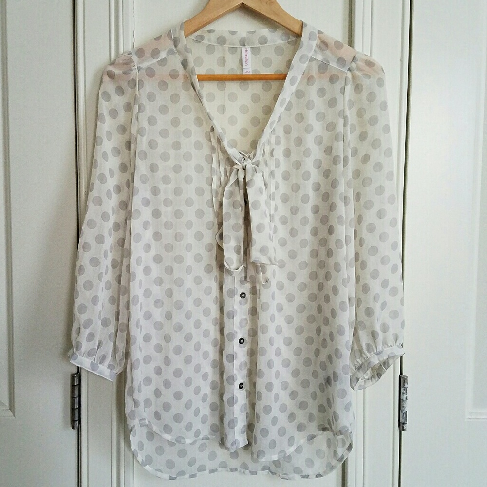 Polka-dot tie-neck blouse
