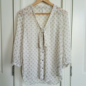 Polka-dot tie-neck blouse