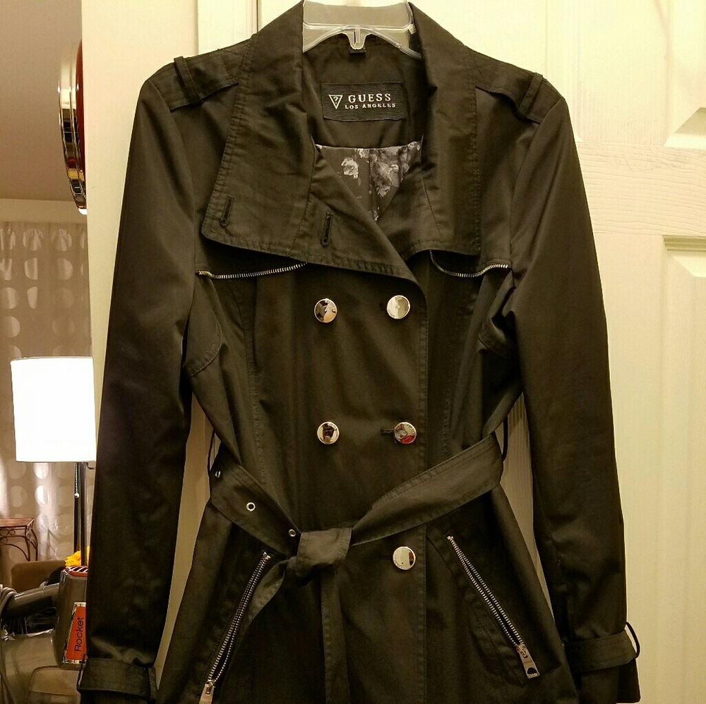 Guess Black Trench with floral satin lining