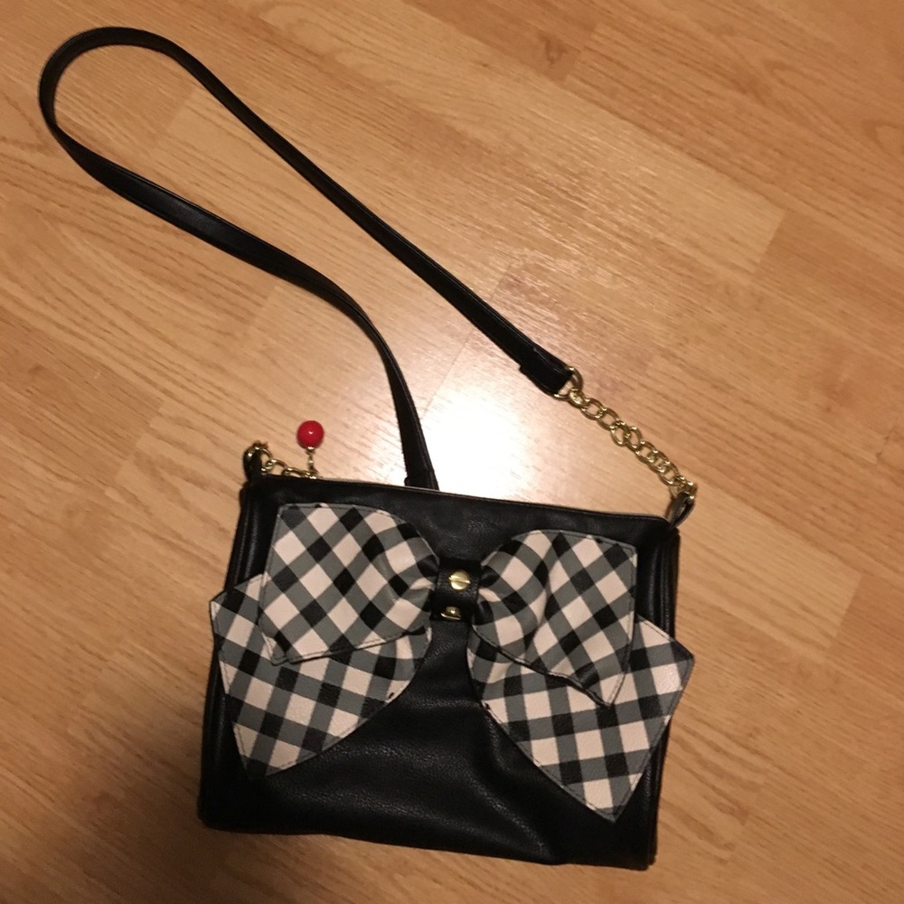 Betsy Johnson black and white checkered Bow Purse